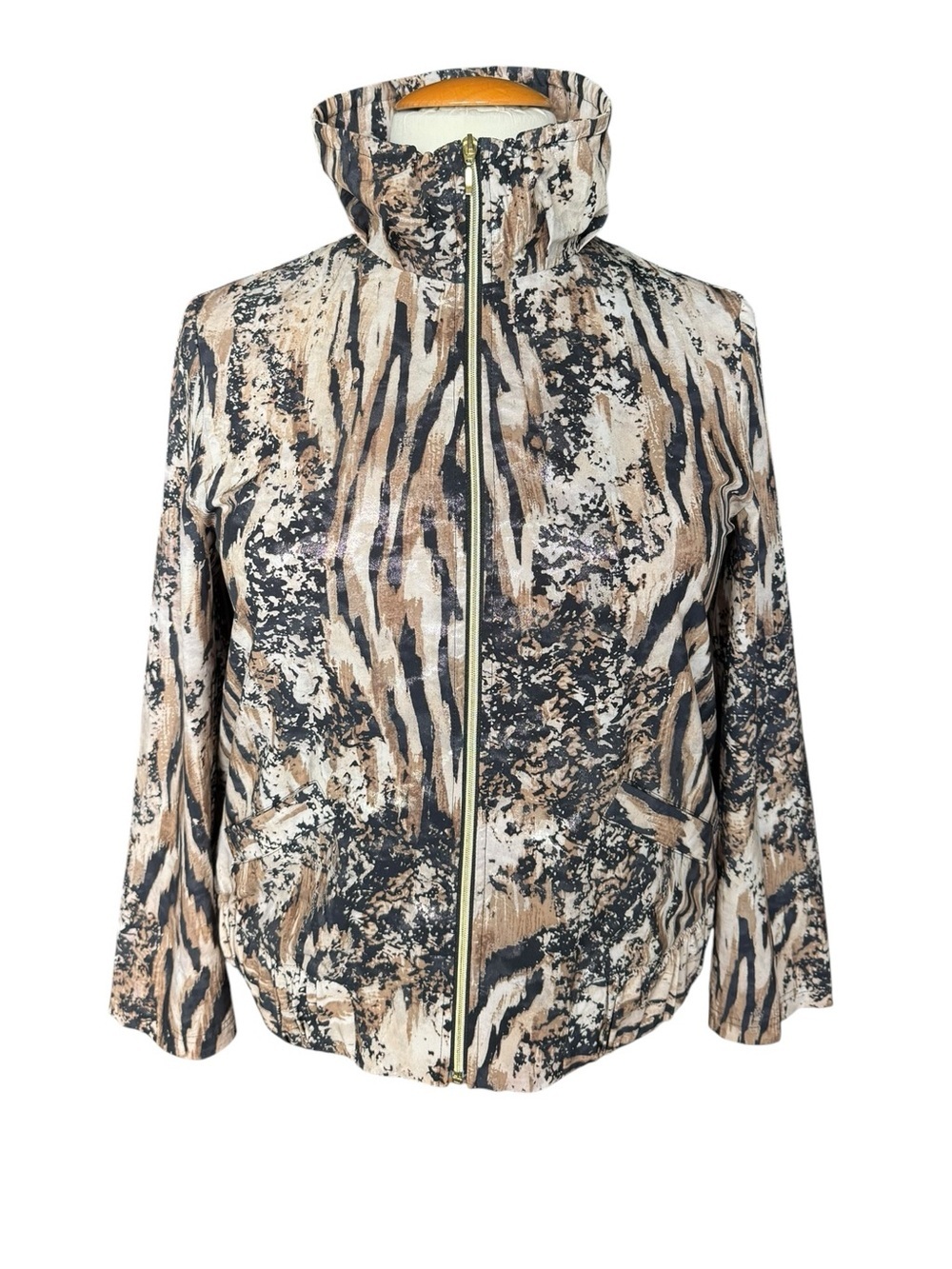 Chico’s Camo Zip Front Hooded Jacket L(14/16) Athleisure Outdoor Huntingcore O78
